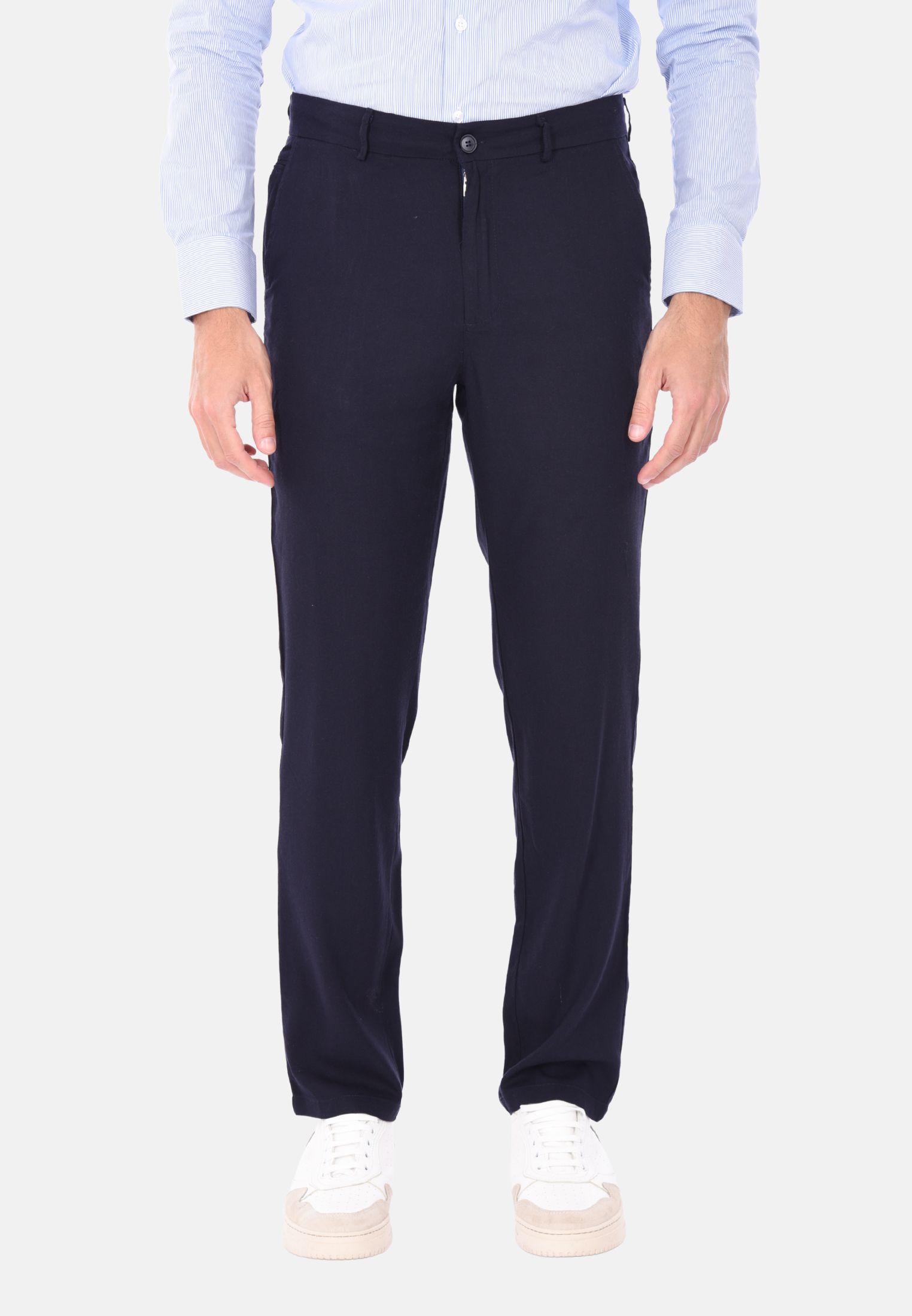 Pantaloni Uomo 100% Lino Regular Fit Pantalone Leggero Fantasia Tinta Unita - Foto 11 di 16