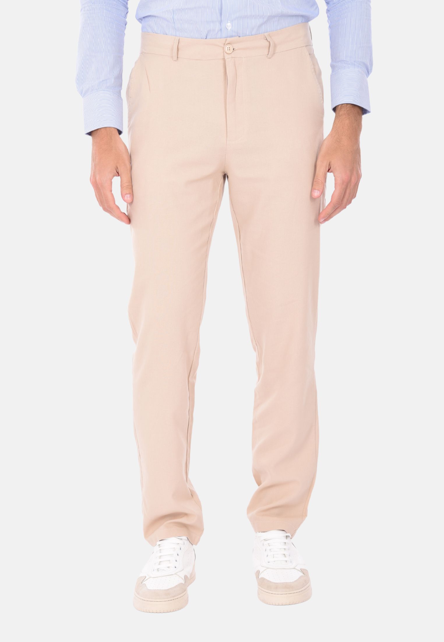 Pantaloni Uomo 100% Lino Regular Fit Pantalone Leggero Fantasia Tinta Unita - Foto 15 di 16