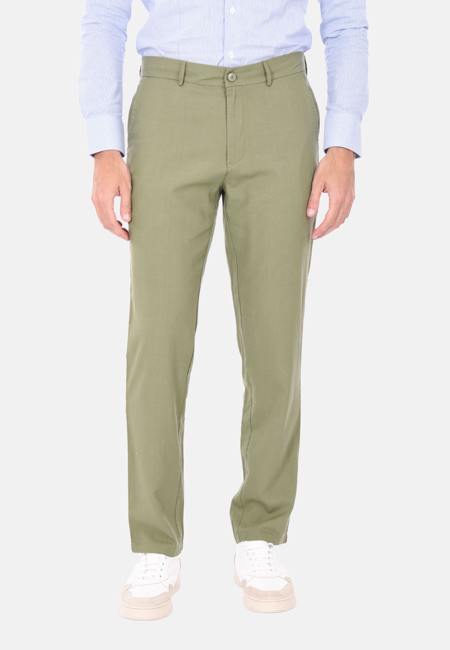 Pantaloni Uomo 100% Lino Regular Fit Pantalone Leggero Fantasia Tinta Unita - Foto 13 di 16