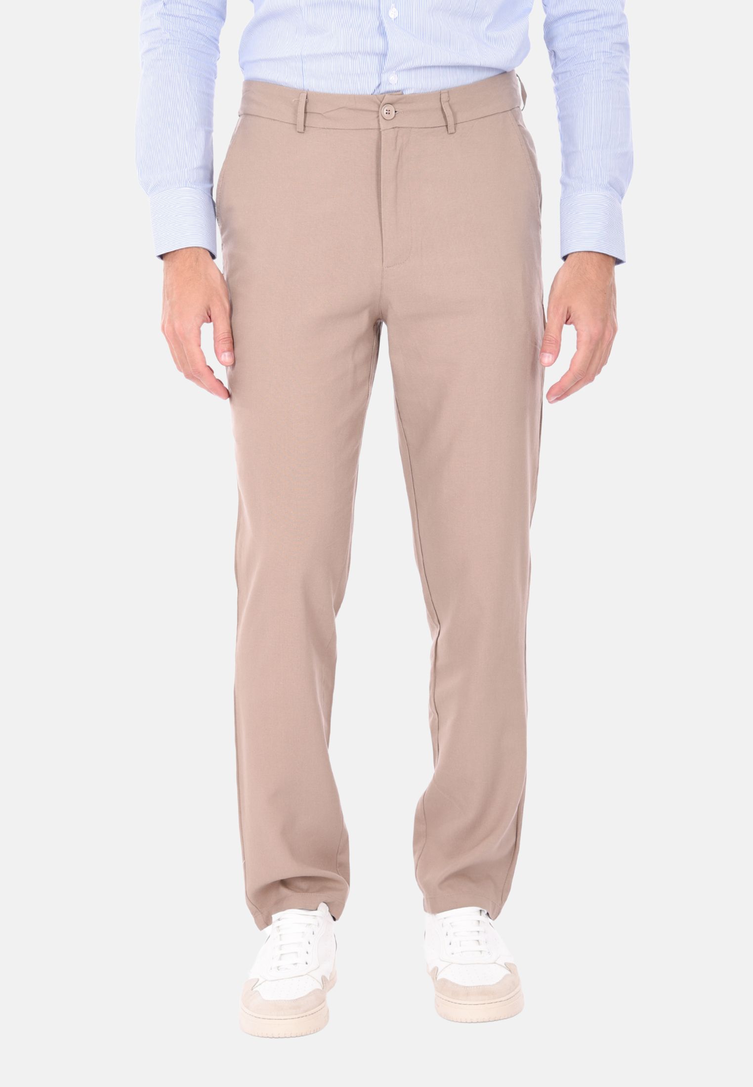 Pantaloni Uomo 100% Lino Regular Fit Pantalone Leggero Fantasia Tinta Unita - Foto 12 di 16