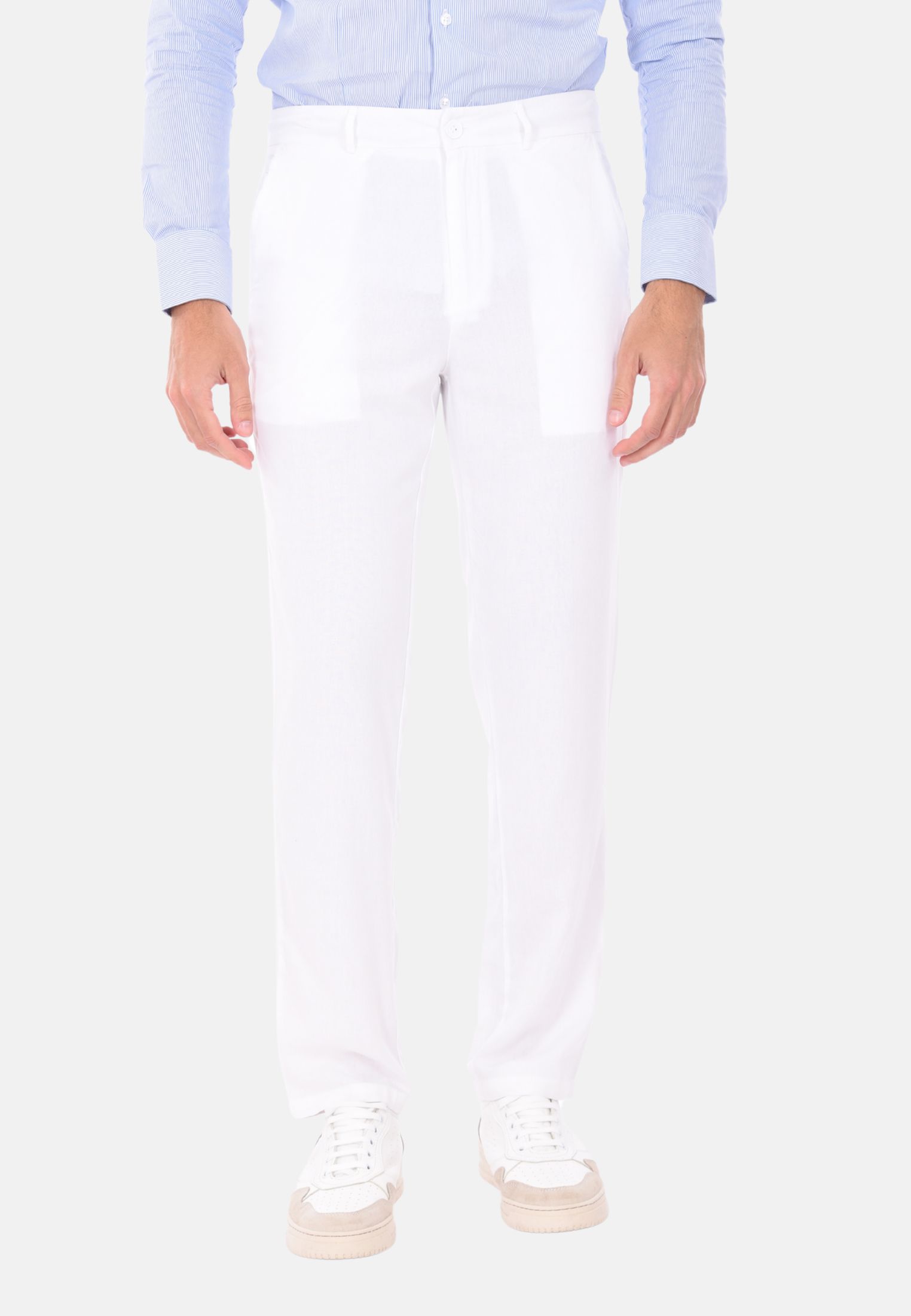 Pantaloni Uomo 100% Lino Regular Fit Pantalone Leggero Fantasia Tinta Unita - Foto 14 di 16