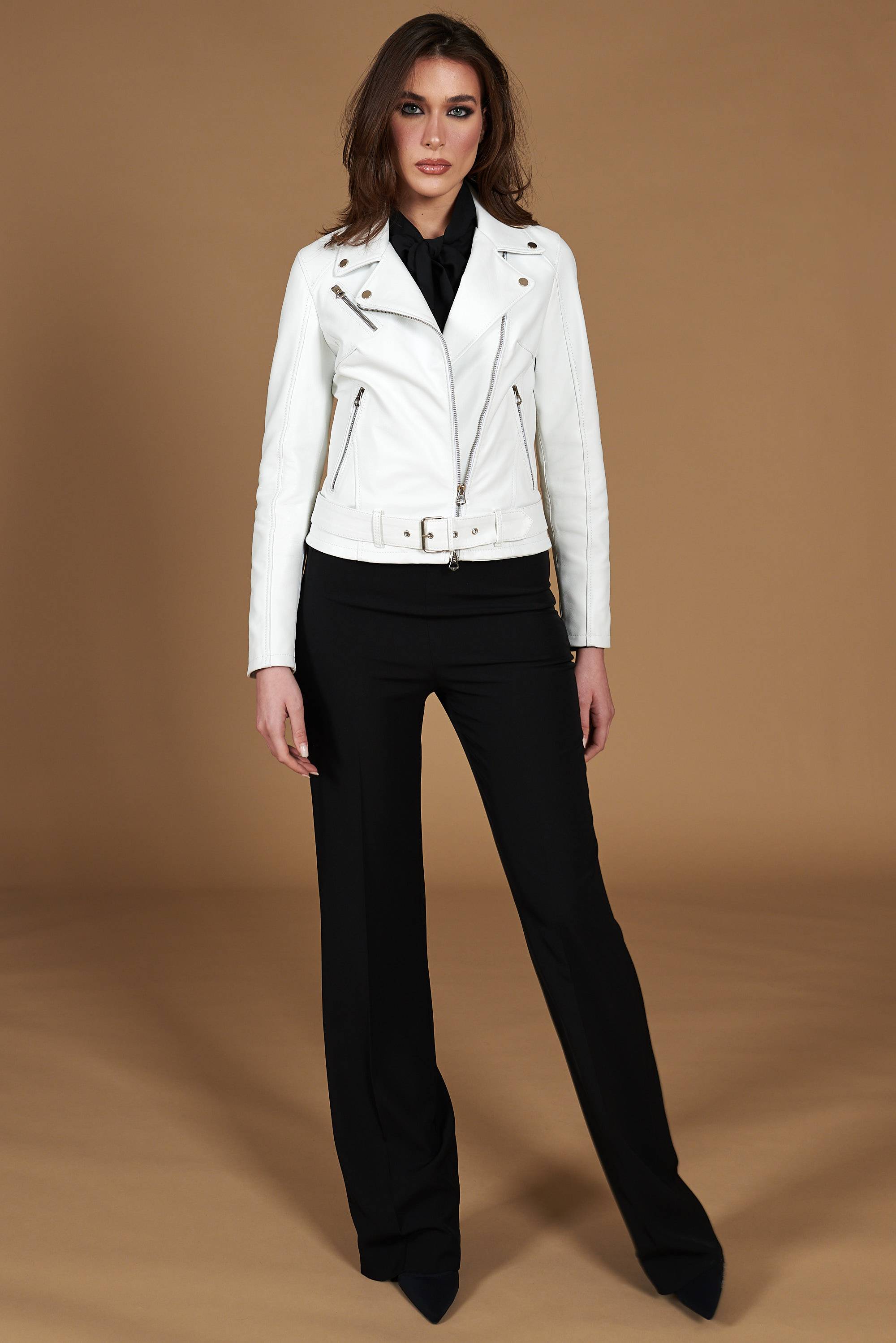 Giubbotto Donna In Pelle Di Agnello Bianca - Lust Real Leather - Stile Biker Classico Elegante