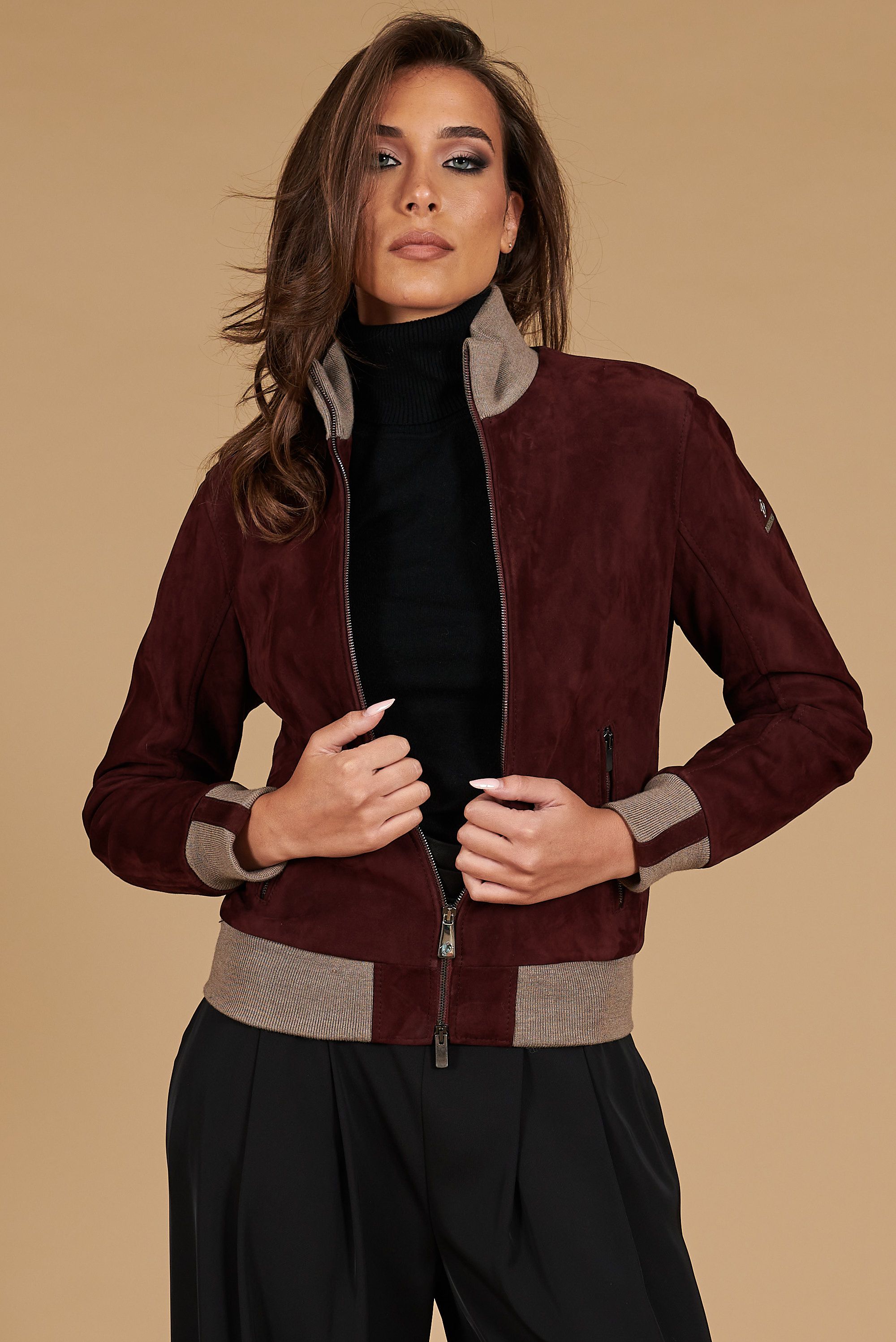 Minetom Giacca Bomber Donna In Finta Pelle Scamosciata - Casual Con Zip E Tasche - Cappotto Elegante Per Tutti I Giorni - 5