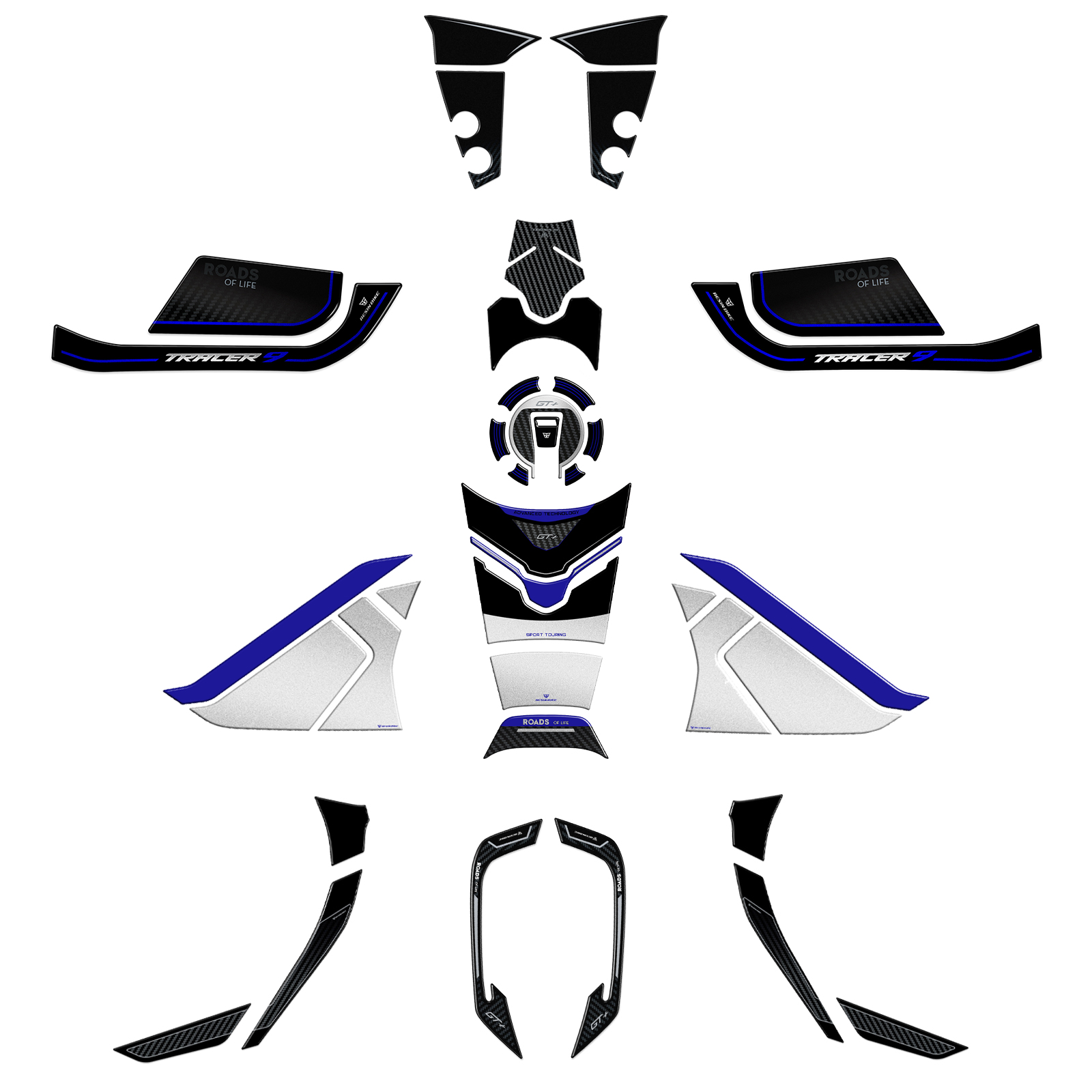 Resin Bike Motorstickers Compatibel met Yamaha Tracer 9 GT Cobalt Blue 2025-2026. Grip tankbescherming tegen stoten en krassen. 3D-harssticker – Motor Gadgets – gemaakt in Italië