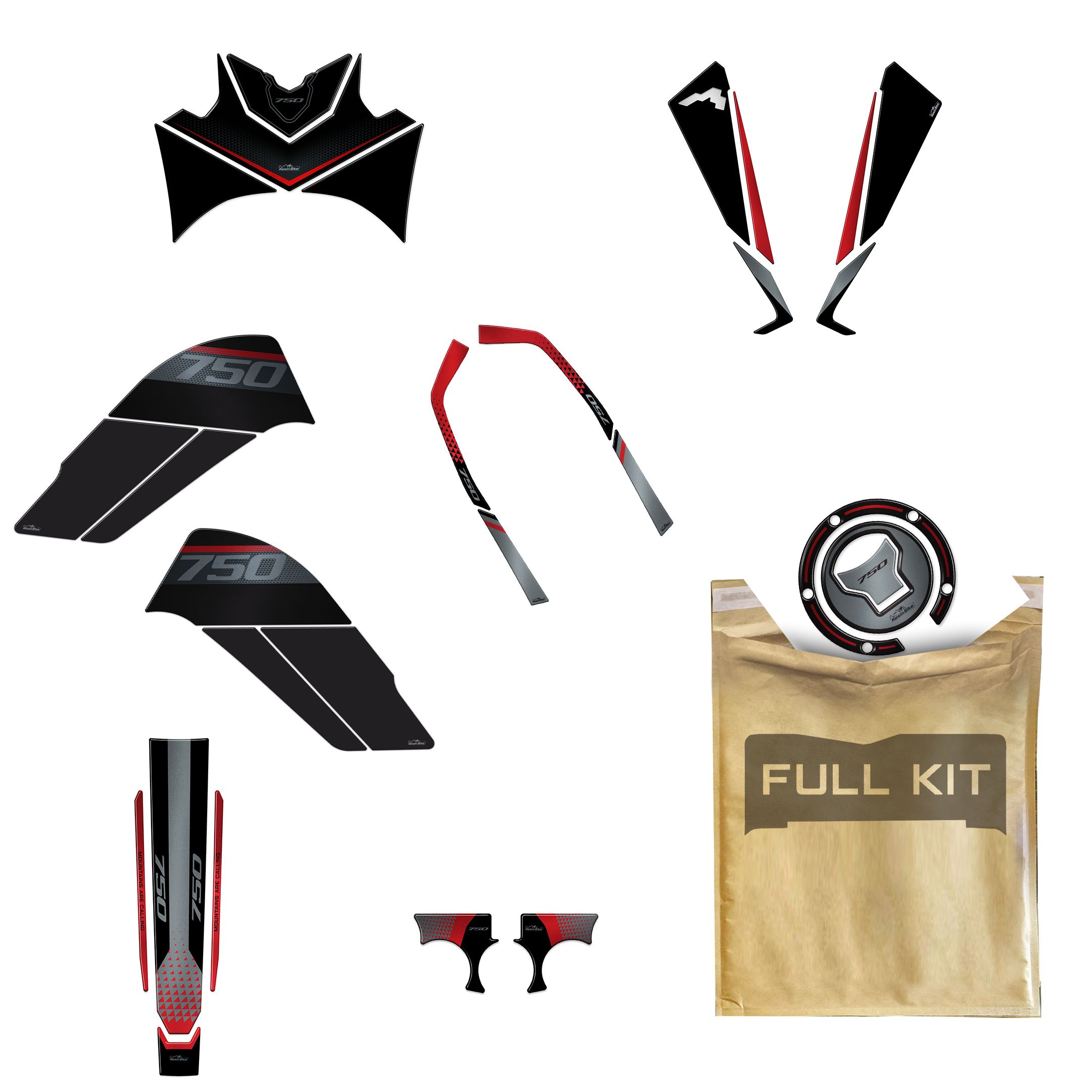 Autocollants 3D Résinés Pour Honda Transalp 750 (2023) – Kit Adhésifs Moto Noir/carbone