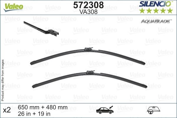 Valeo Silencio Aquablade VA308 - Kit 2 Spazzole Tergicristallo Riscaldate - 650mm E 480mm - Tecnologia Heated AquaBlade