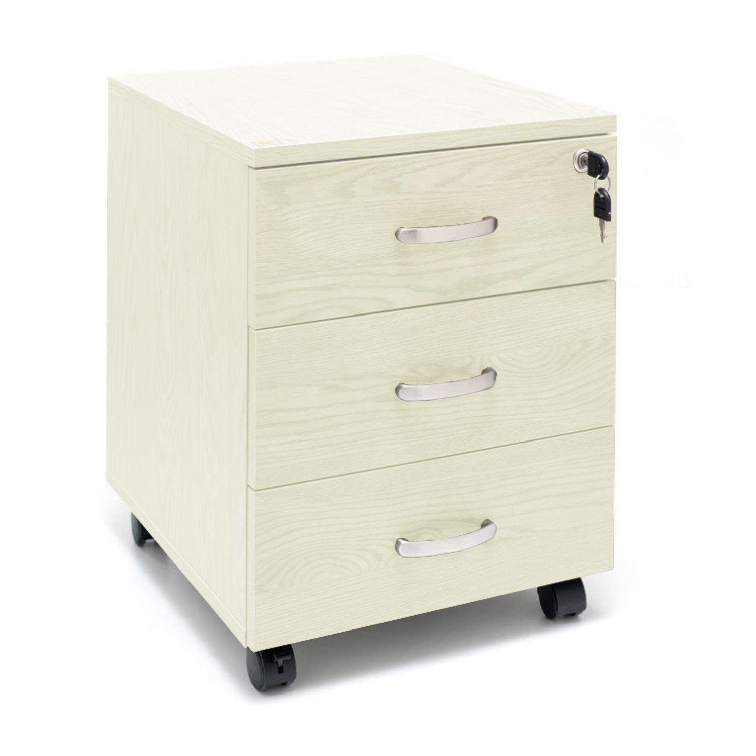 Marvin Cassettiera Ufficio In Legno Chiave Sicurezza Con Ruote Per Scrivania Tavolo 3 Cassetti Ripiani Grigio Ghiaccio