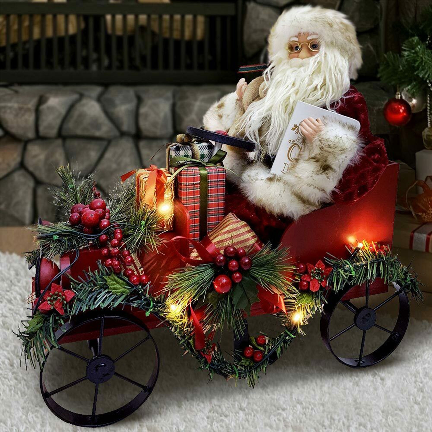 Scarica babbo natale in inverno, sera, buon anno, buon natale, babbo