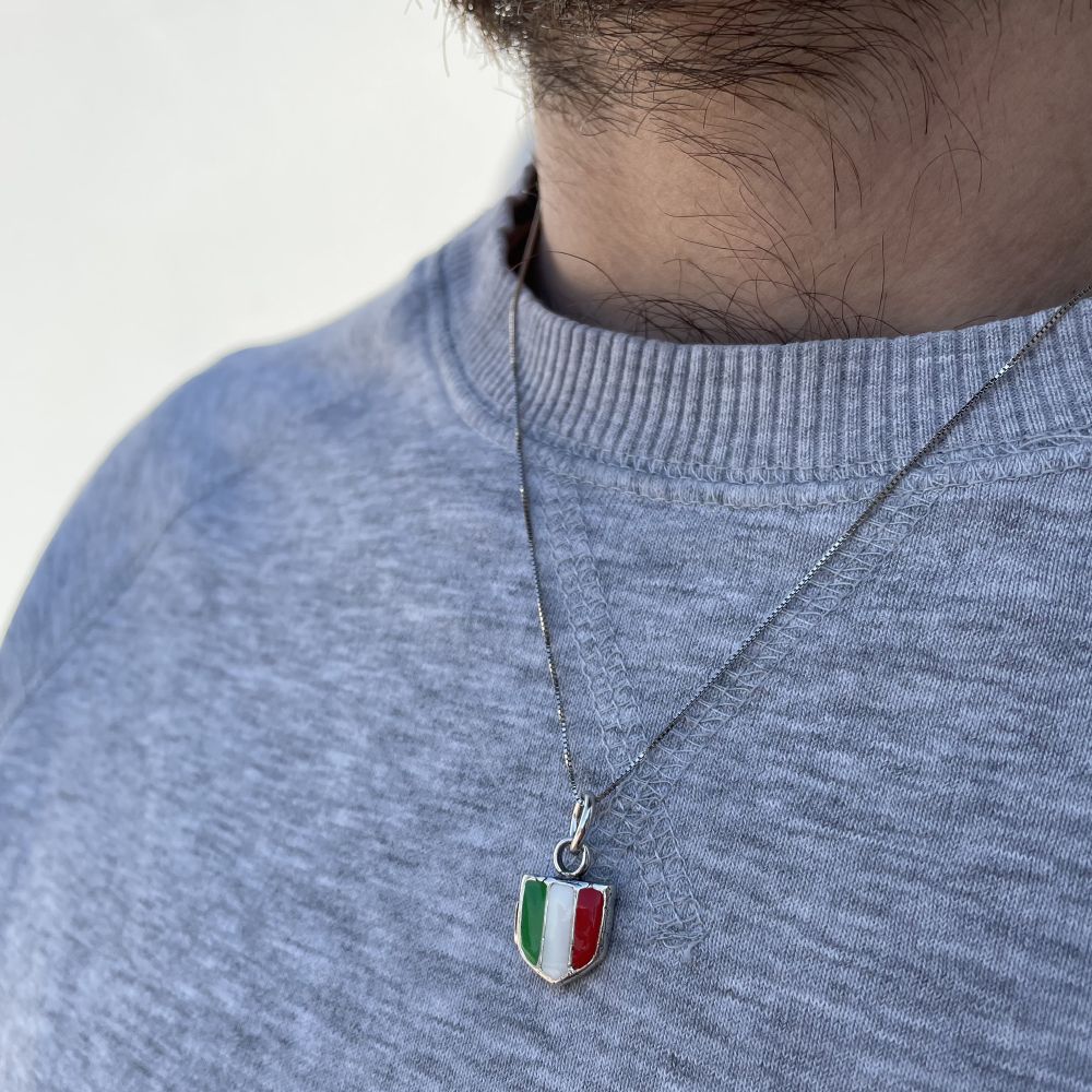 Collana con Ciondolo Scudetto in Argento Smaltato Rossonero Neroazzurro Biancone - Foto 18 di 18
