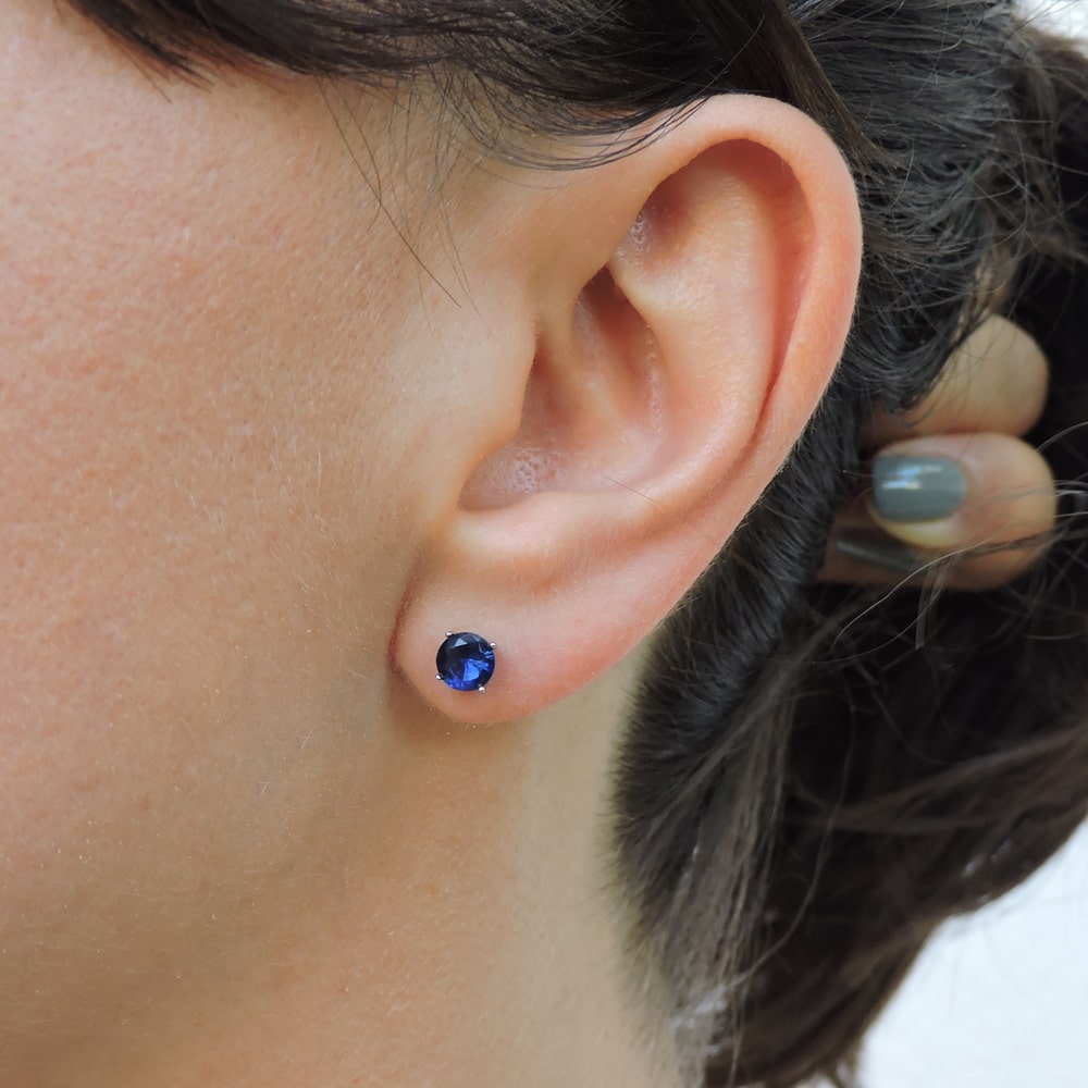 Orecchini Bottoncino in Argento 925 e Pietra Tonda Colorata - Foto 18 di 18