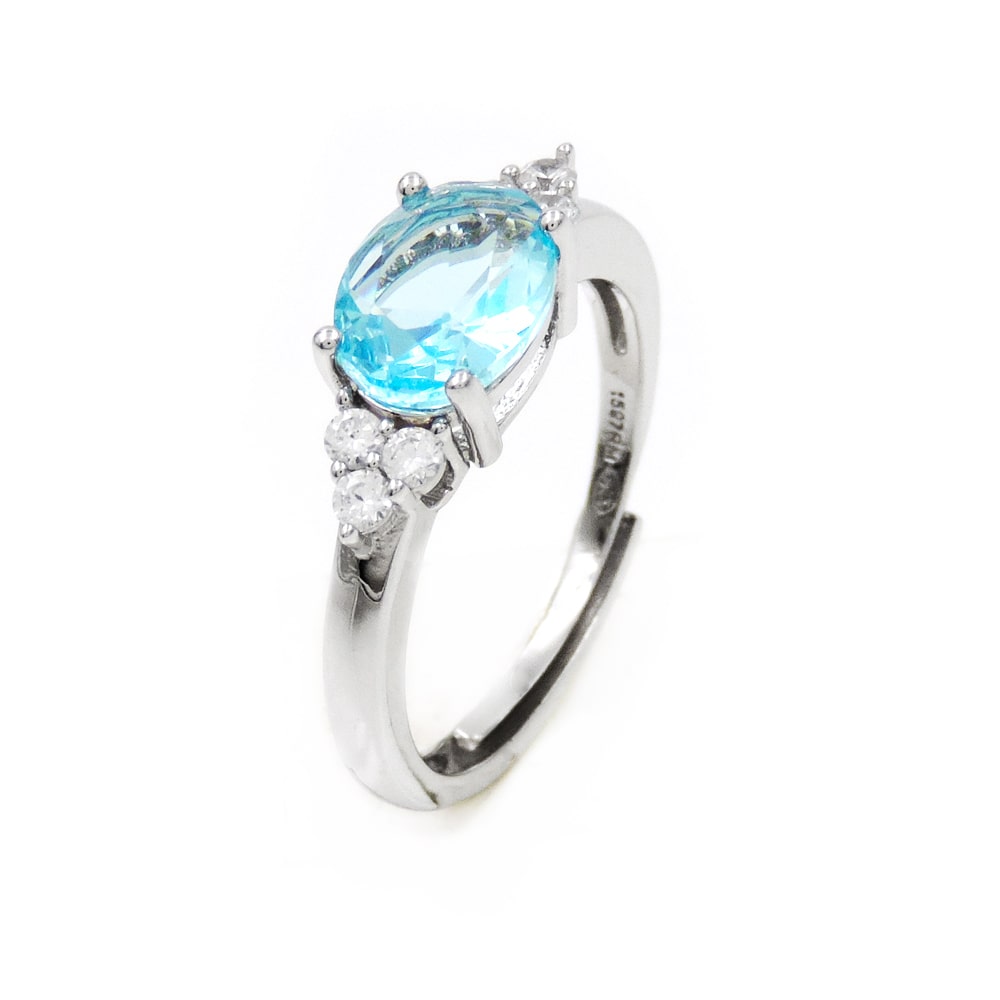 Anello in Argento Sterling 925 Rodiato con Pietra Ovale Grande Misura Regolabile - Foto 18 di 22
