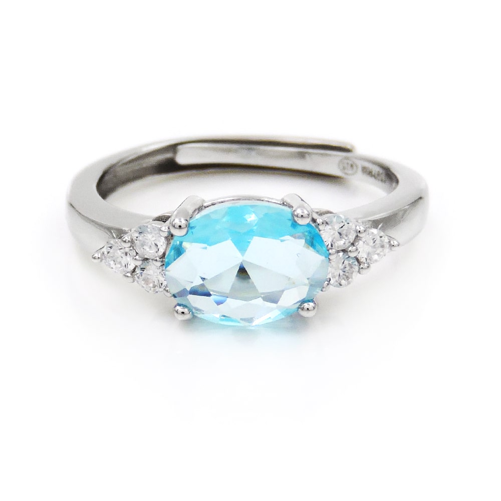 Anello in Argento Sterling 925 Rodiato con Pietra Ovale Grande Misura Regolabile - Foto 19 di 22