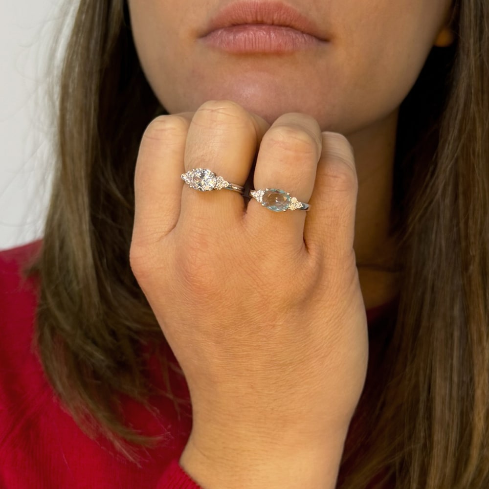 Anello in Argento Sterling 925 Rodiato con Pietra Ovale Grande Misura Regolabile - Foto 20 di 22