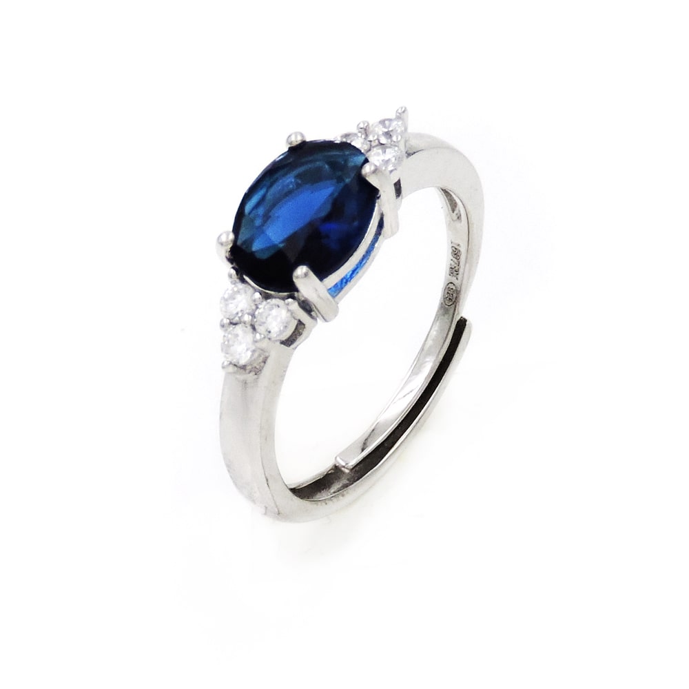 Anello in Argento Sterling 925 Rodiato con Pietra Ovale Grande Misura Regolabile - Foto 10 di 22