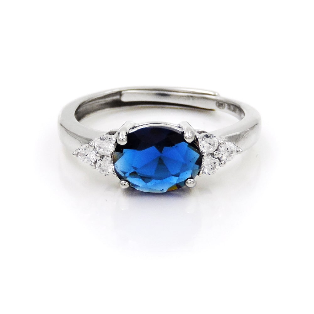Anello in Argento Sterling 925 Rodiato con Pietra Ovale Grande Misura Regolabile - Foto 11 di 22