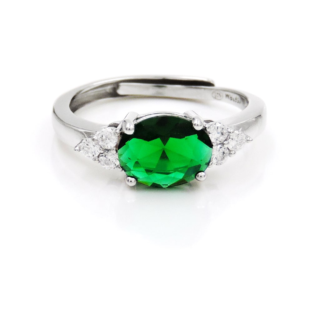 Anello in Argento Sterling 925 Rodiato con Pietra Ovale Grande Misura Regolabile - Foto 9 di 22