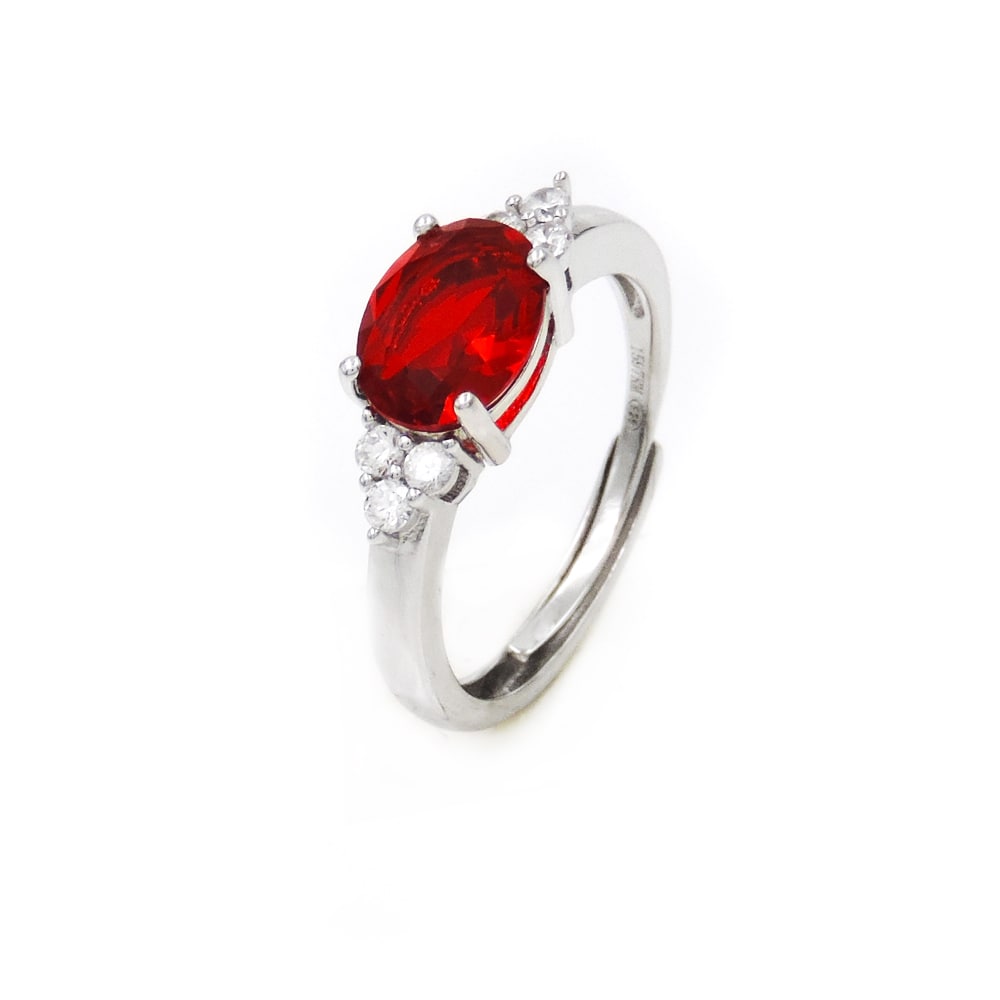 Anello in Argento Sterling 925 Rodiato con Pietra Ovale Grande Misura Regolabile - Foto 6 di 22