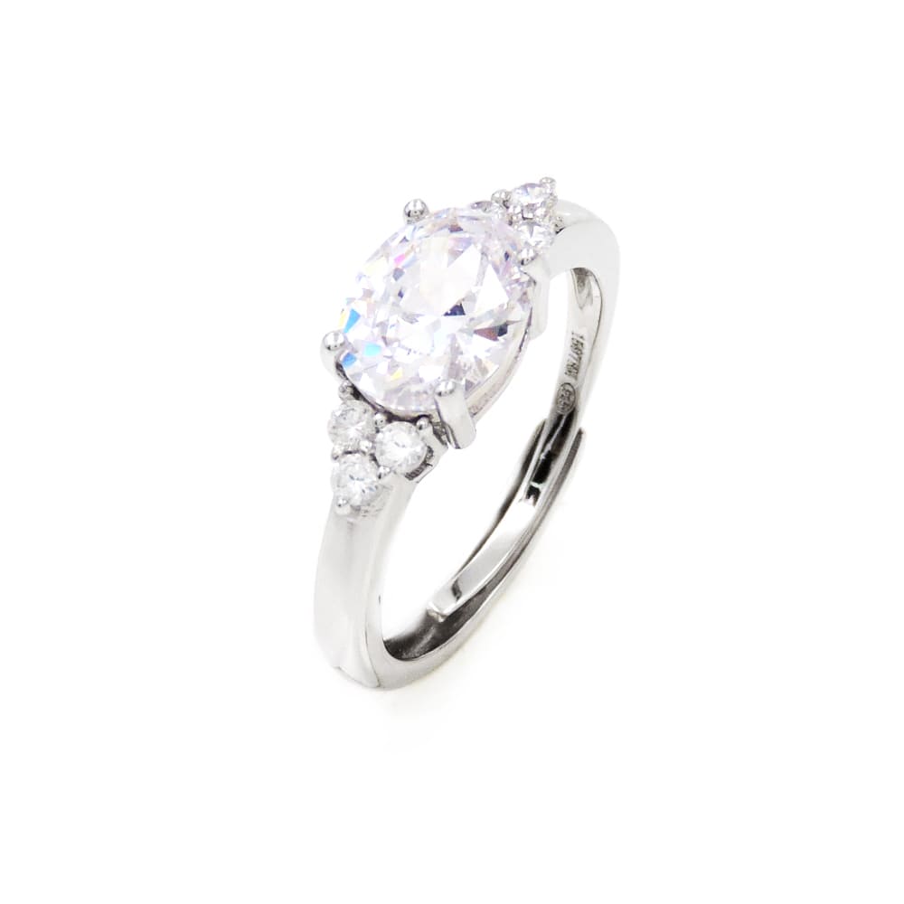 Anello in Argento Sterling 925 Rodiato con Pietra Ovale Grande Misura Regolabile - Foto 14 di 22