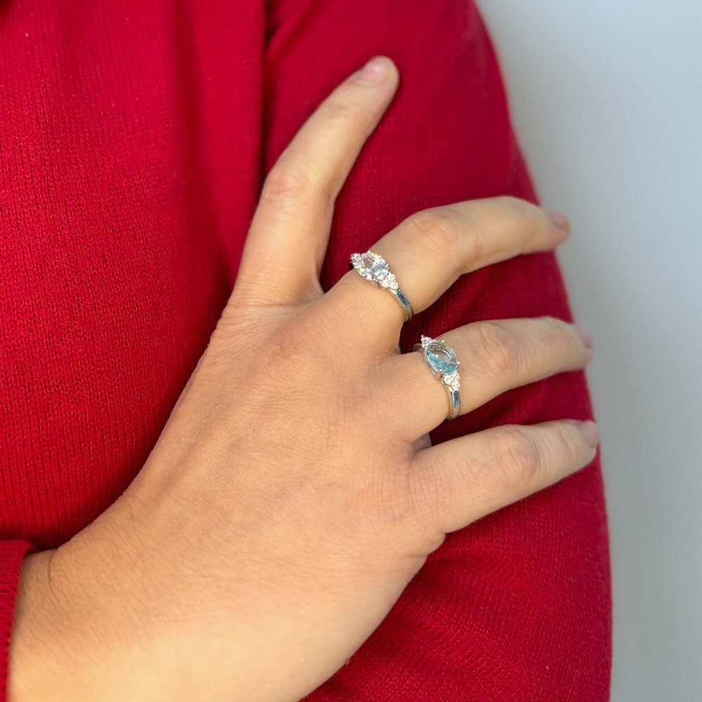 Anello in Argento Sterling 925 Rodiato con Pietra Ovale Grande Misura Regolabile - Foto 16 di 22
