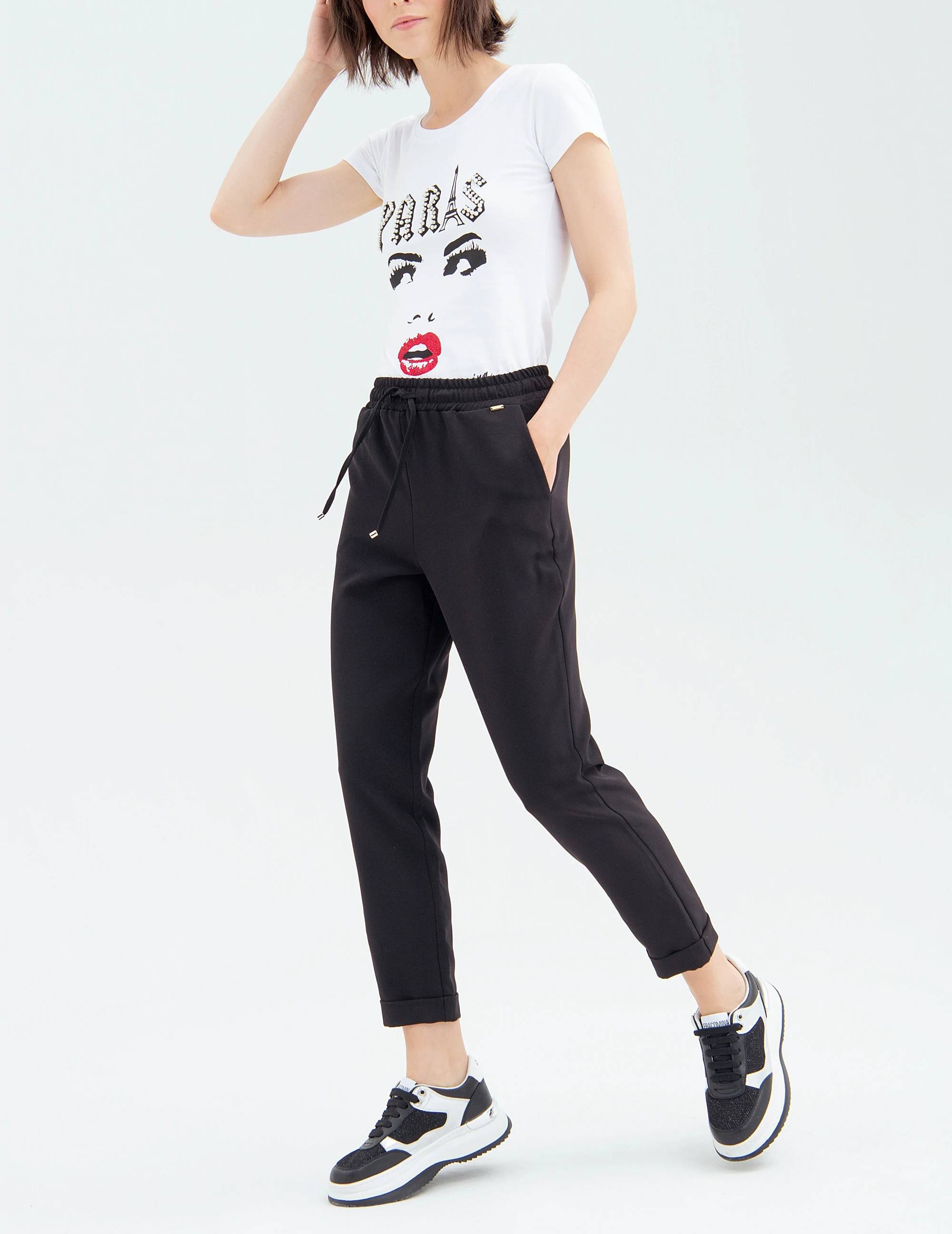 Fracomina pantalone jogger nero FR22SV4009W42901 053 pantaloni con elastico  neri | eBay