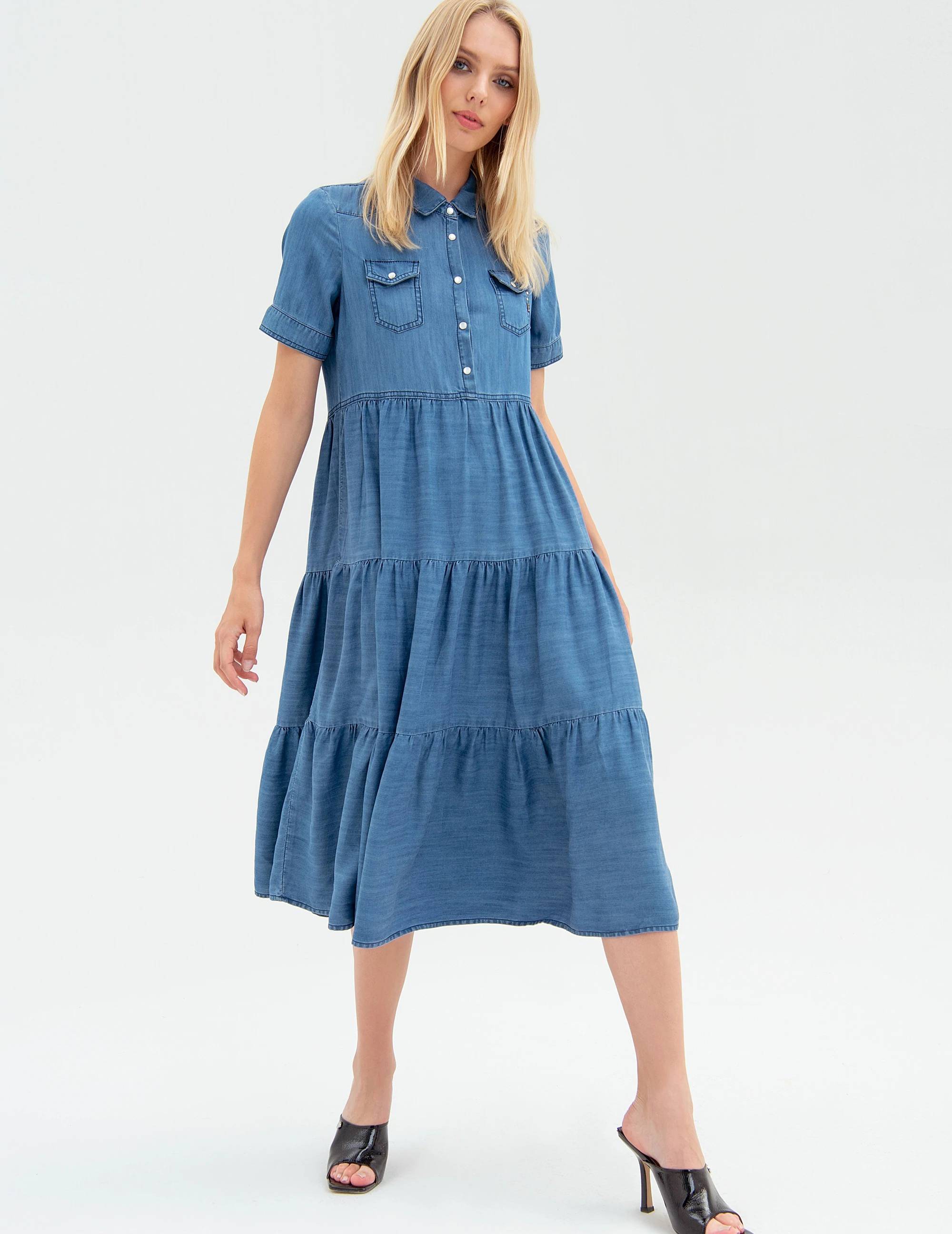 Fracomina vestito in jeans FR22SD4009D41502 vestito in denim ampio chambray  | eBay