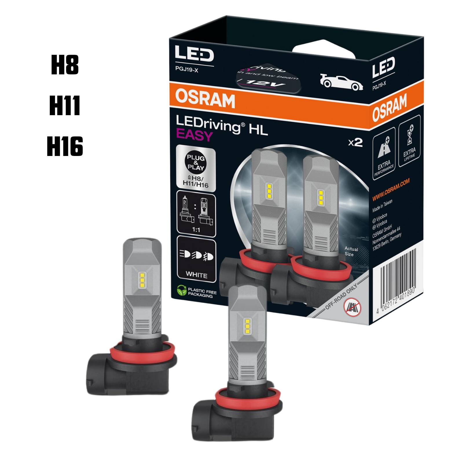 COPPIA LAMPADINE LED FENDINEBBIA H8 H11 H16 6000K OSRAM Plug&Play 67219CW 