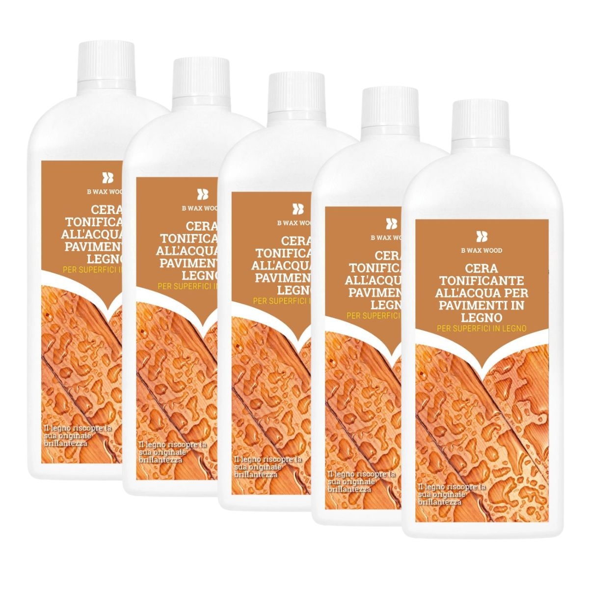 B Wax Wood 5 Pezzi x 1 LT, Cera Professionale Pavimenti in Legno | Bonasystems