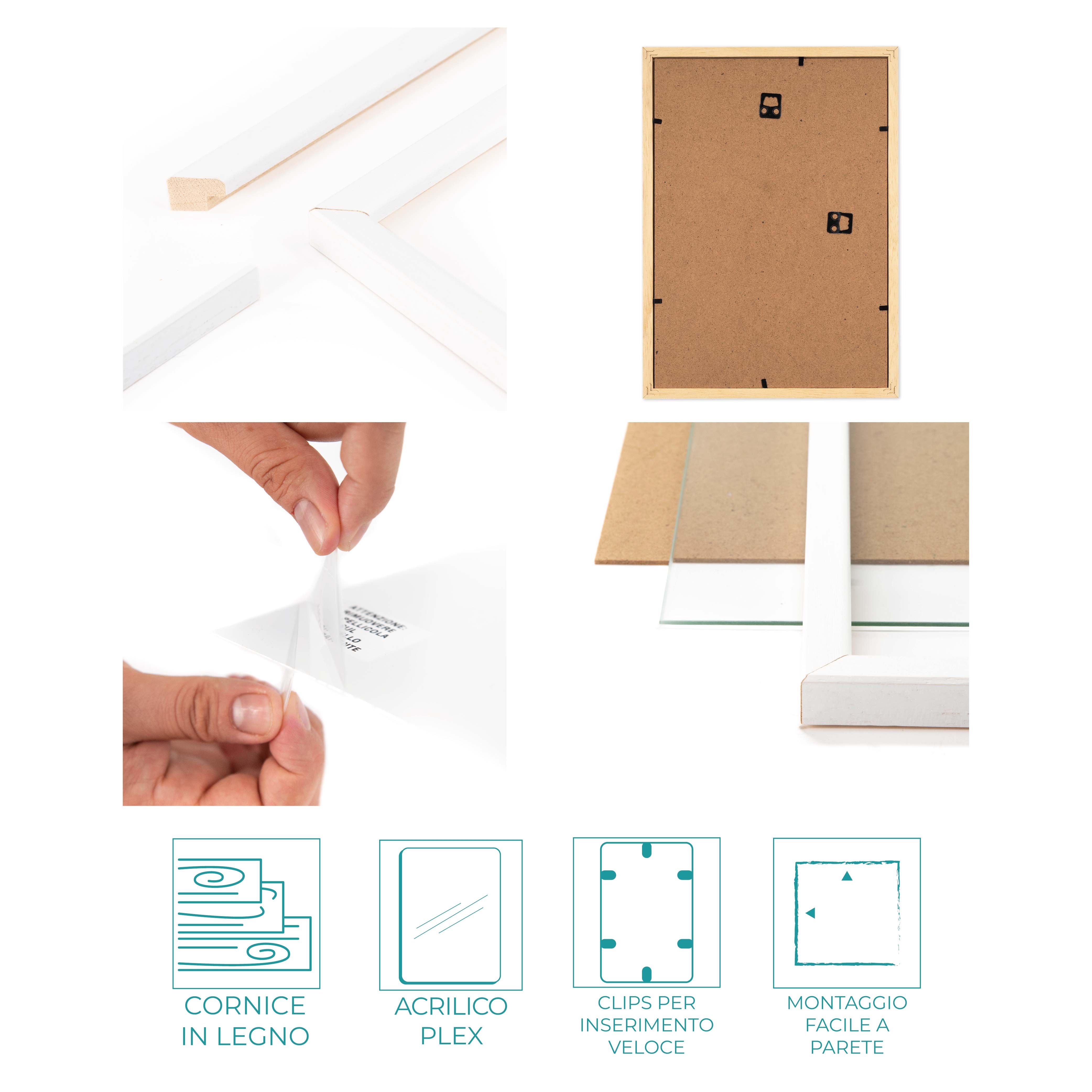 Cornice Per Poster 40x50 Cm In Legno Bianco - Moderna Con Vetro Crilex, Made In Italy - Foto 7