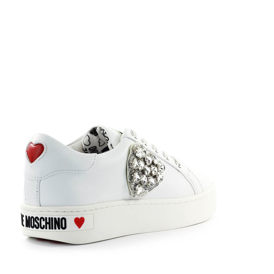 Women's Shoes Love Moschino Swarovski Heart White Sneaker