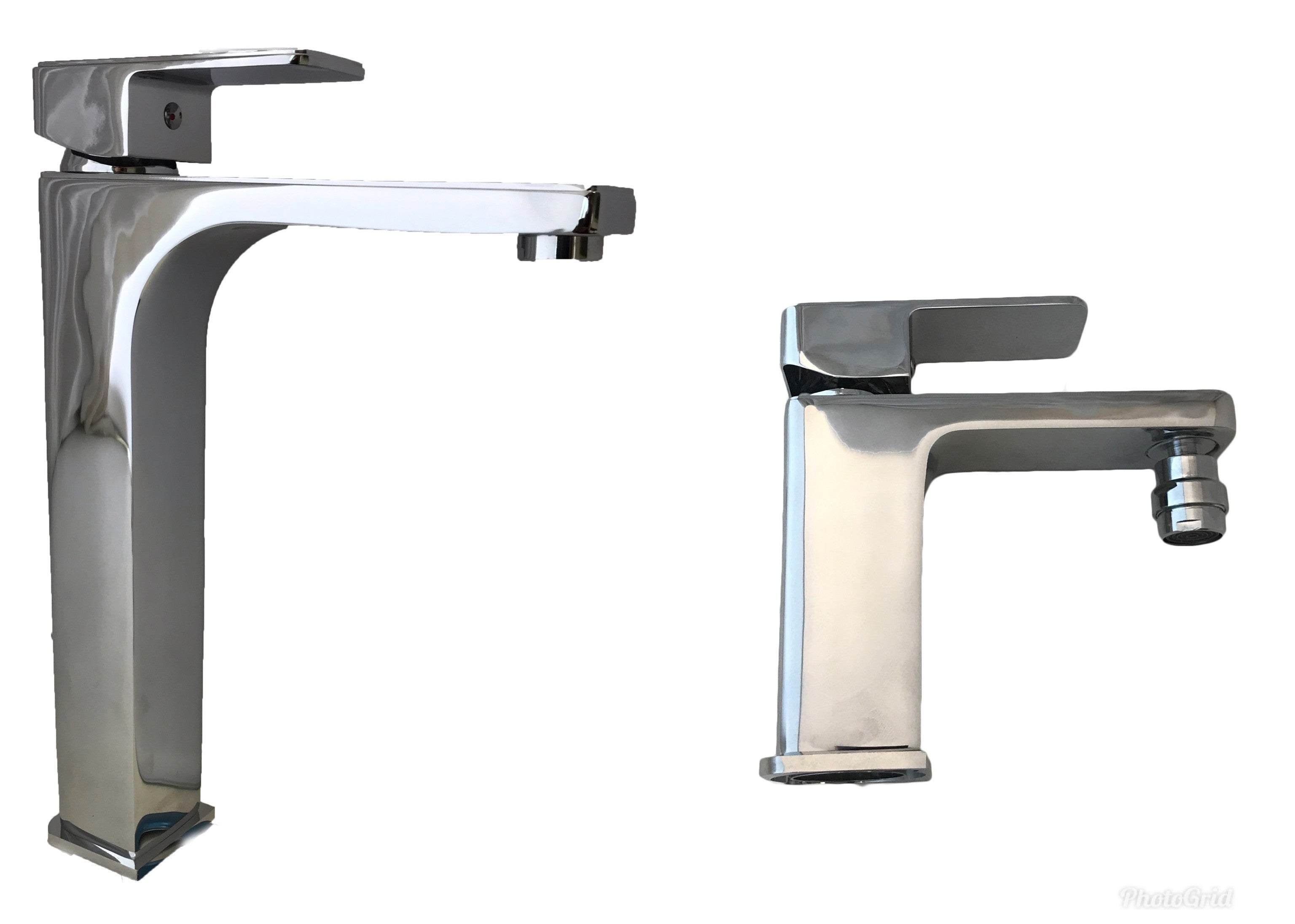 Image of Rubinetteria serie completa miscelatori bagno lavandino appoggio e bidet squadrati