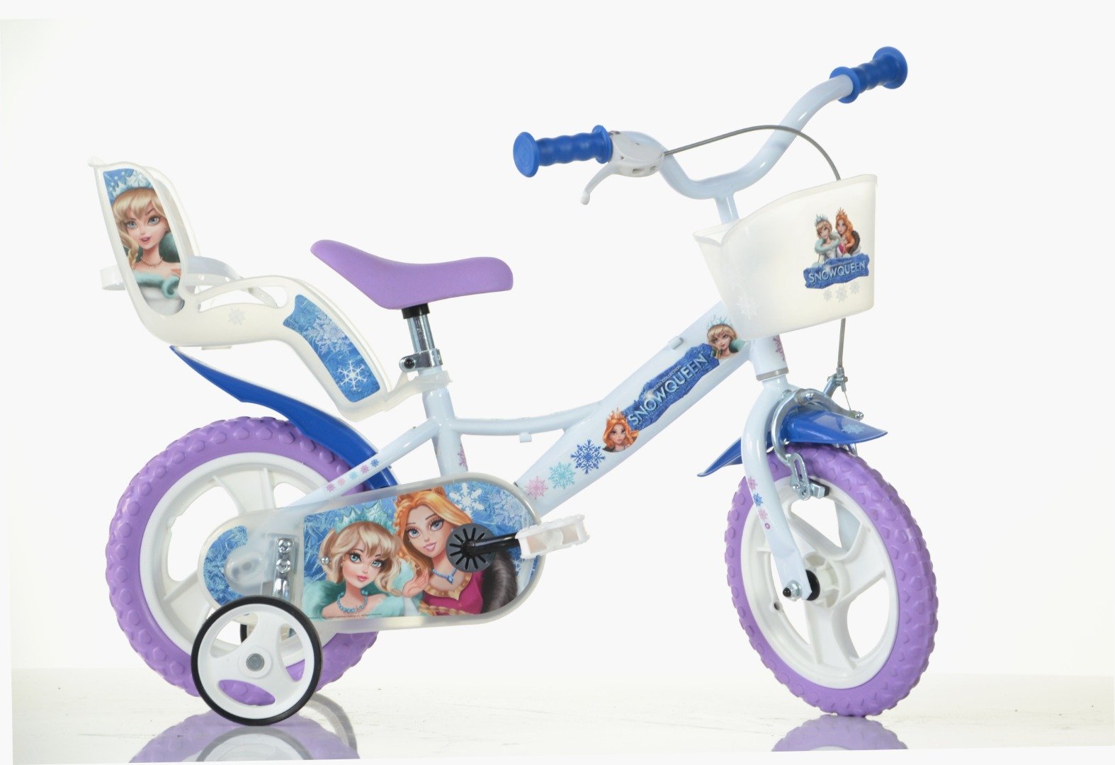 Image of SCH SNOW QUEEN 12&quot;, bicicletta per bambini, adatta tra i 3 e i 5 anni, per altezza tra 85 e 105 cm, con cestino, trombet