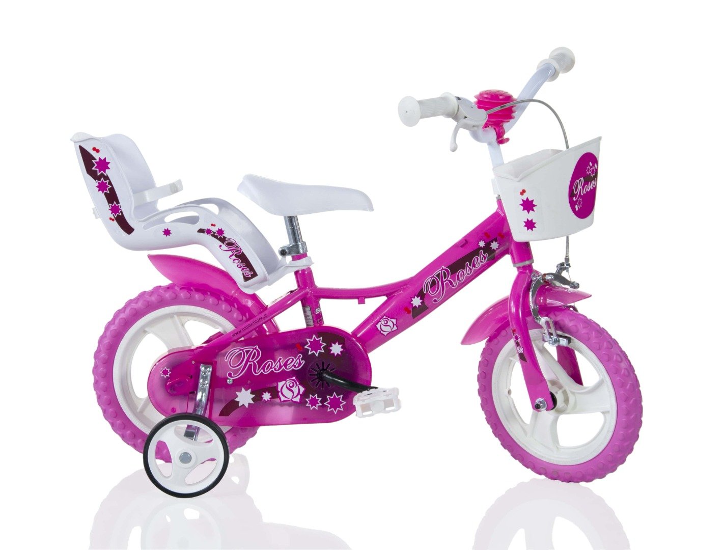 Image of SCH ROSES 12", bicicletta per bambini, adatta a bambini tra i 3 e i 5 anni, per altezza tra 85 e 105 cm, cestino, trombe