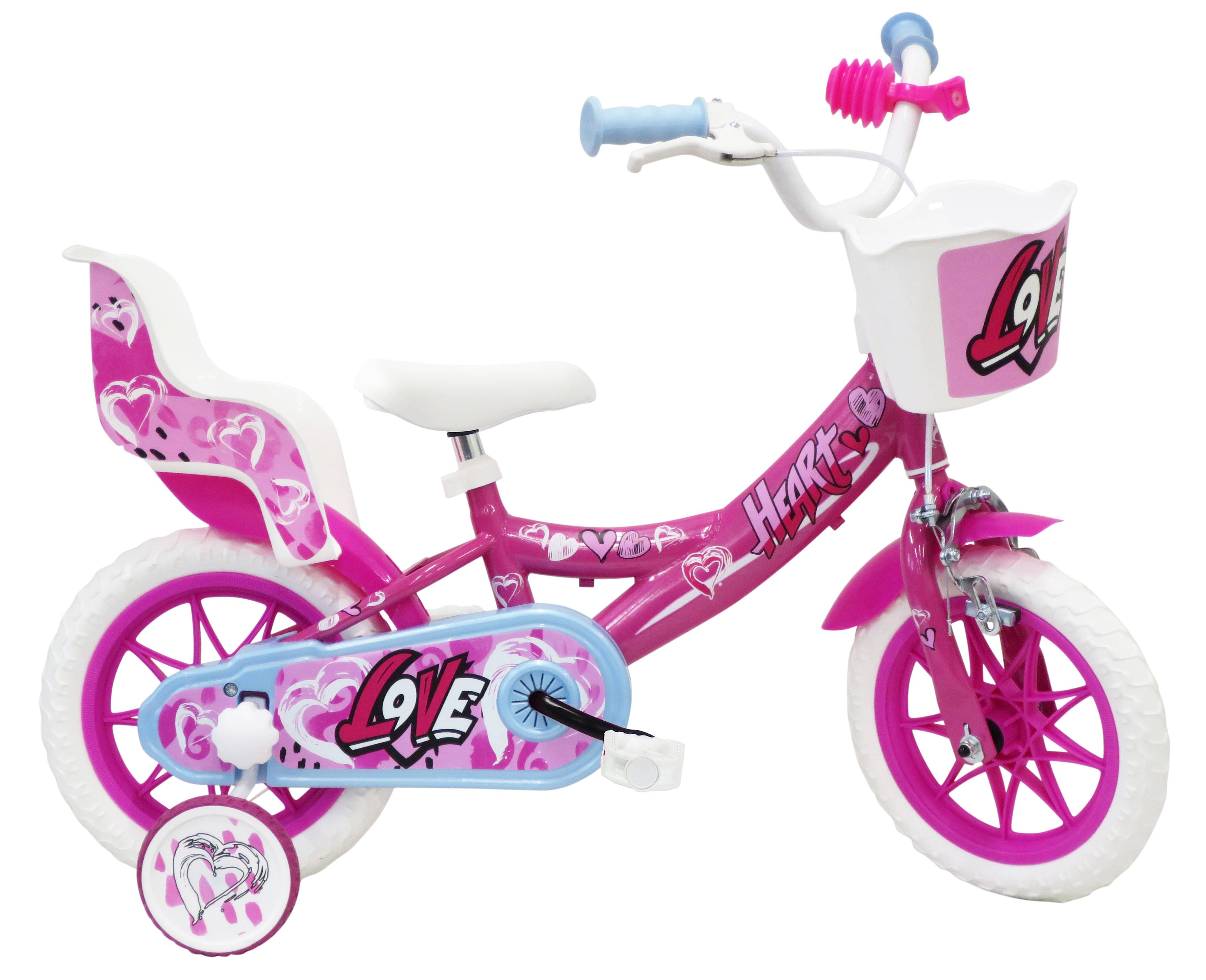 Image of SCH HEART 12&quot;, bicicletta per bambini, adatta a bambini tra i 3 e i 5 anni, per altezza tra 85 e 105 cm, cestino, trombe