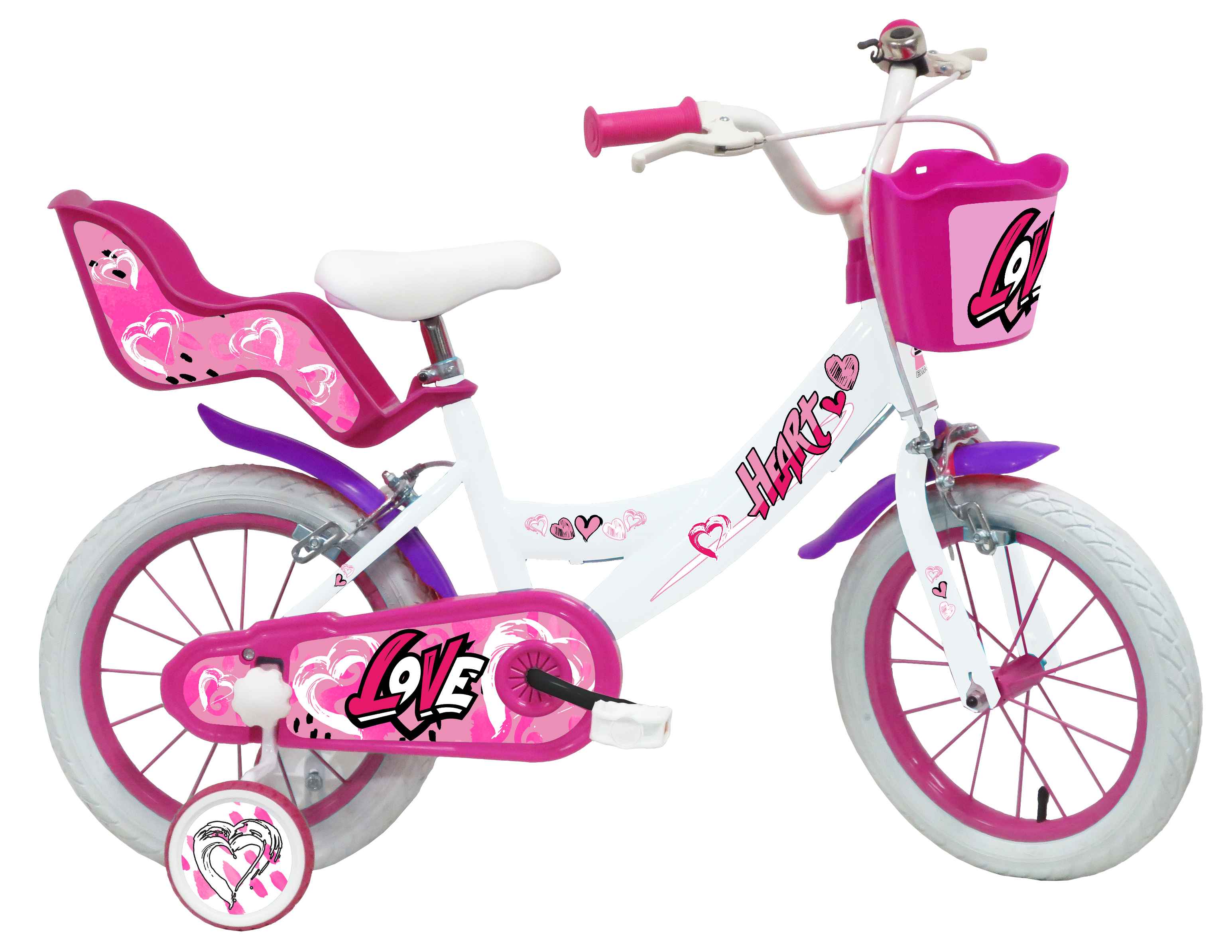 Image of SCH HEART 14&quot;, bicicletta per bambini, adatta ad etÃ  tra i 4 e i 6 anni, per altezza tra 100 e 120 cm, con cestino, c