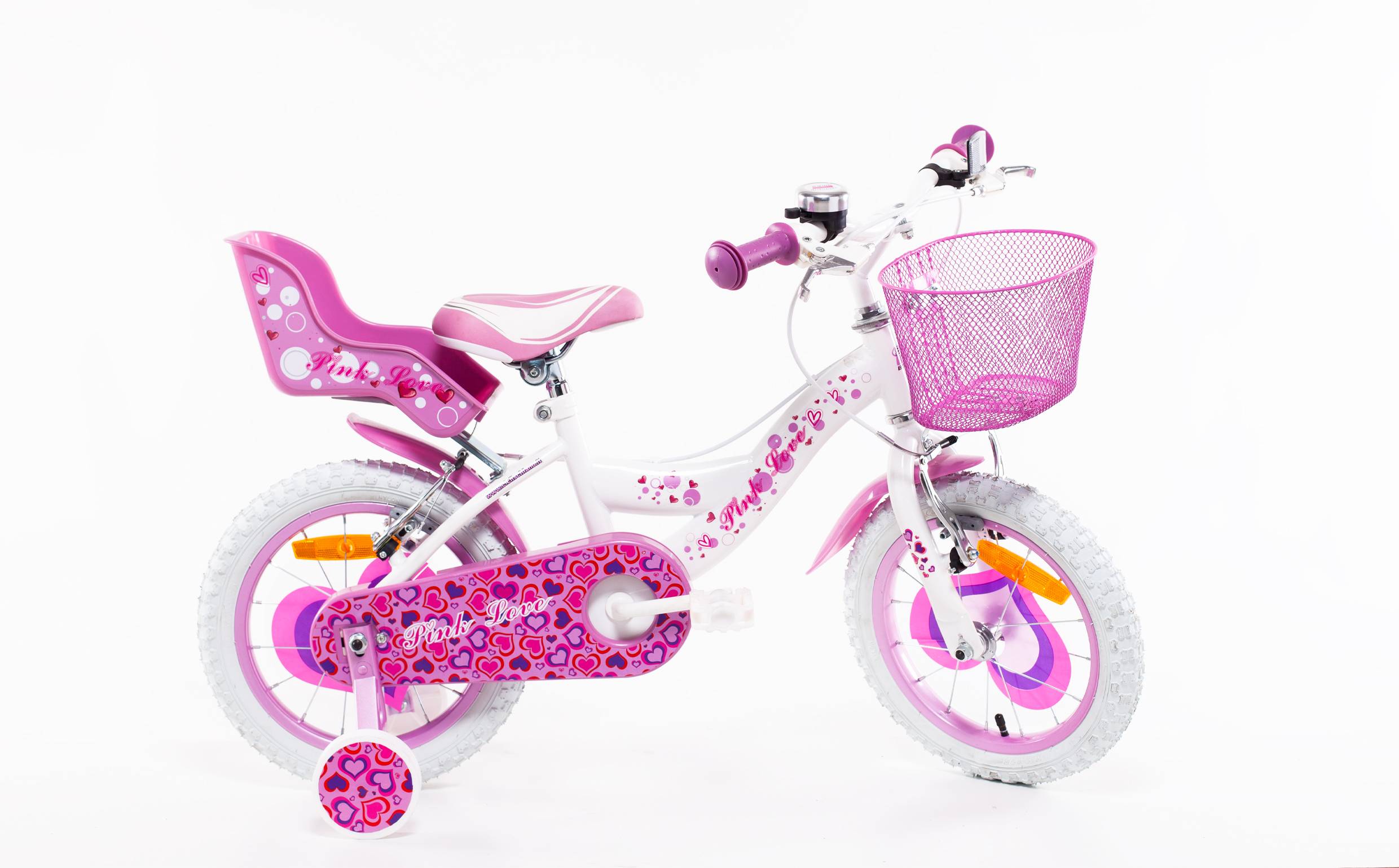 SCH PINK LOVE 14", bicicletta per bambini, adatta ad eta' tra i 4 e i 6 anni, per altezza tra 100 e 120 cm, con cestino