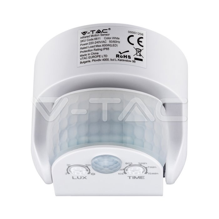 Sensore di movimento a infrarossi regolabile IP65 per lampadine V-TAC VT-8093 - Foto 4 di 6