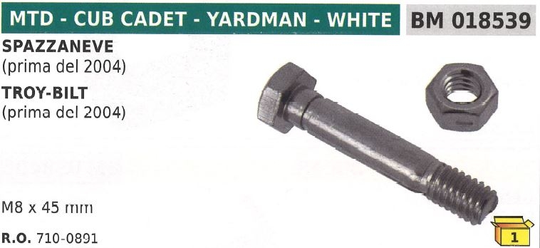 Perno spinotto di sicurezza M8x45mm spazzaneve MTD CUB CADET TROY BILT 710-0891