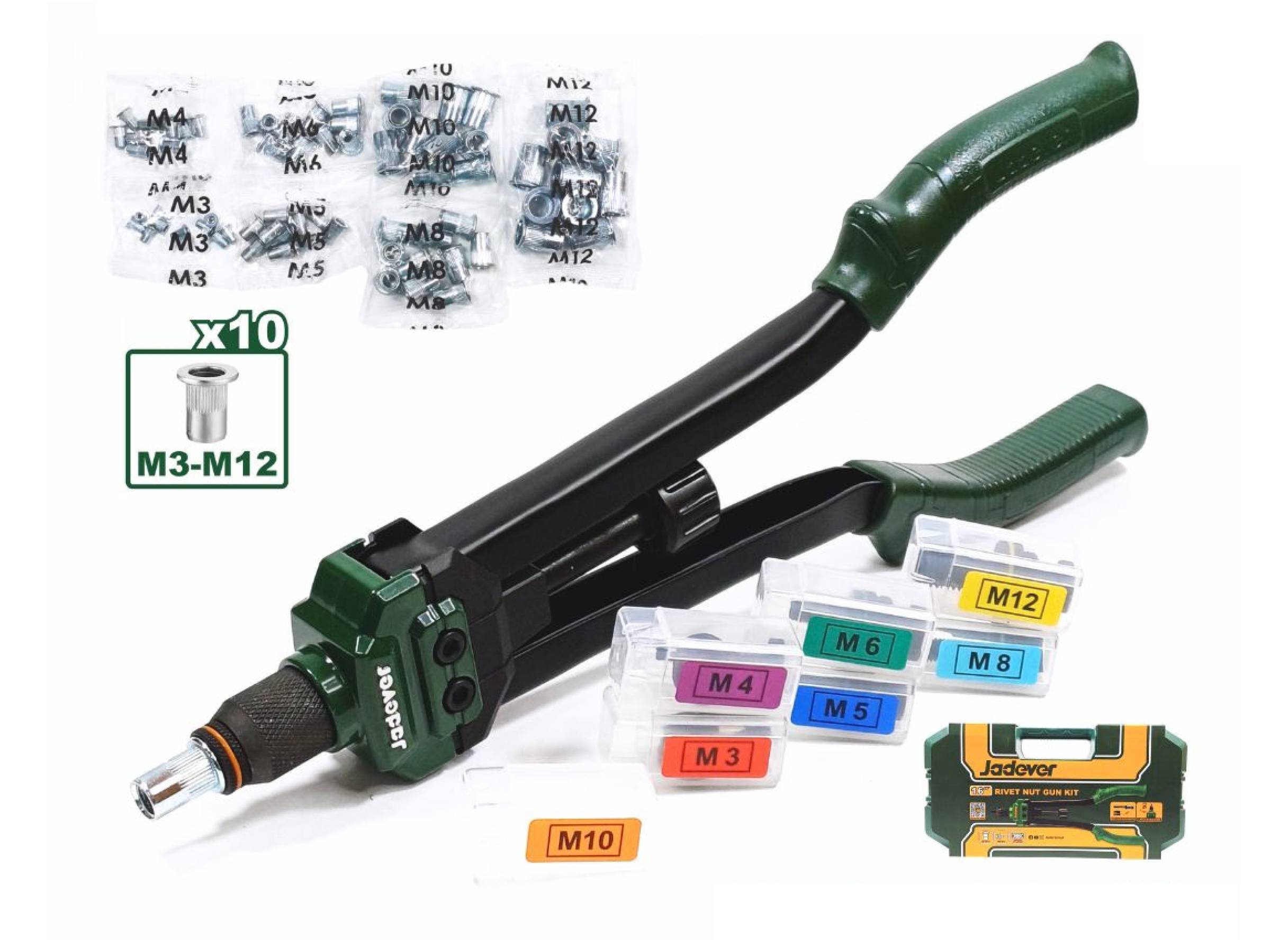 Rivettatrice Manuale Professionale da 16" per Inserti Filettati M3 - M12, con Valigetta, Pinza Rivettatrice per Inserti